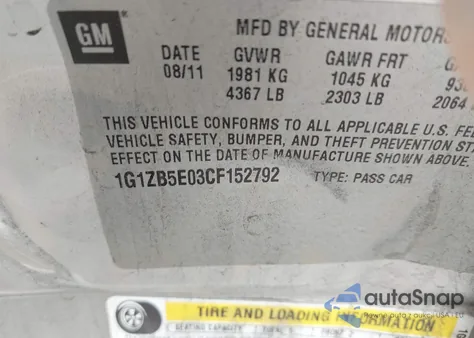 2012 Chevrolet Malibu Ls from USA, damaged, VIN 1G1ZB5E03CF152792